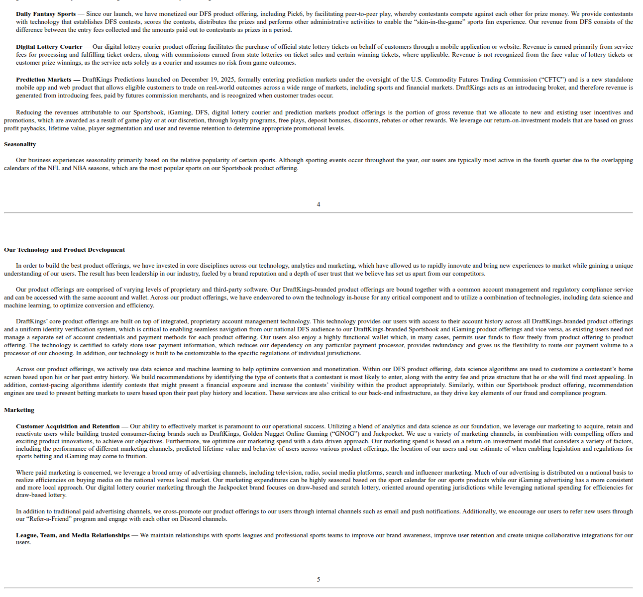 DraftKings FY2025 10-K - Our Technology and Product Development section
