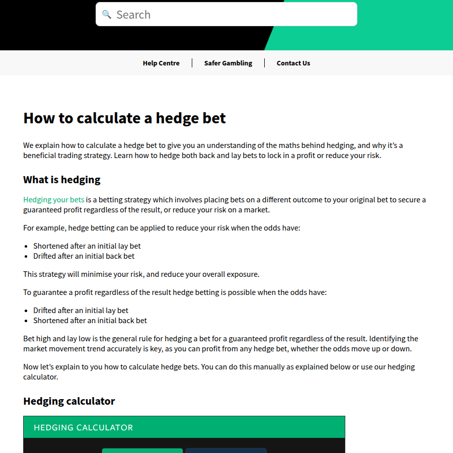 Smarkets Help Centre - How to calculate a hedge bet