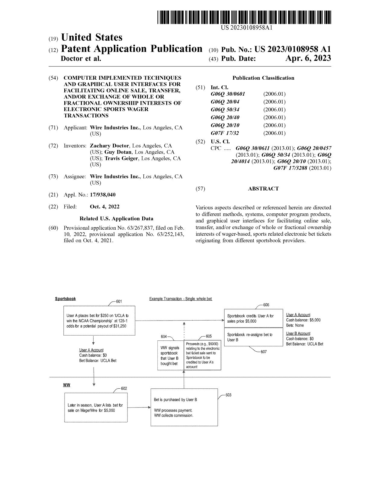 US 2023/0108958 A1 - Wire Industries Inc - Doctor/Dotan/Geiger - PGPub front page